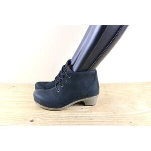 Dansko Boots Womens 6.5 Black Leather Meena Ankle Lace Up Bootie Zip Shoes